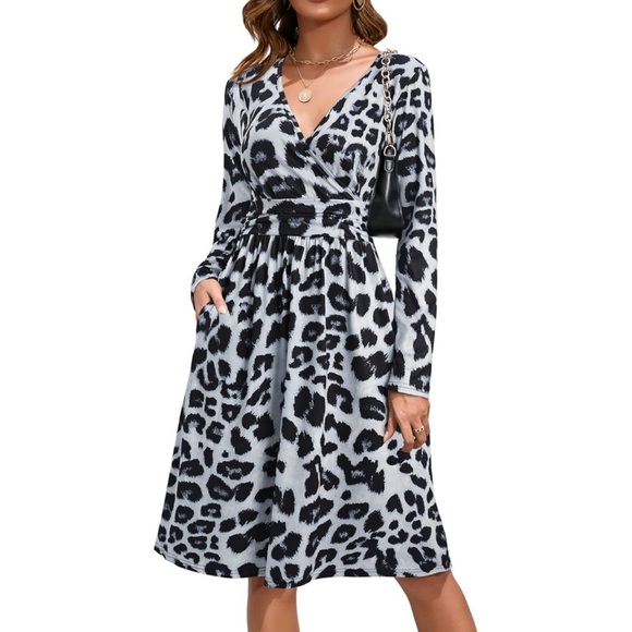 Womens Leopard Print Midi Dress sz L - Picture 1 of 13
